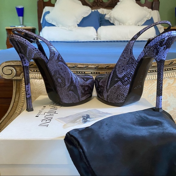 YSL Saint Laurent Tribtoo snakeskin Slingback Boa Exotico FCTUTU Pumps Purple 39 - Picture 9 of 16